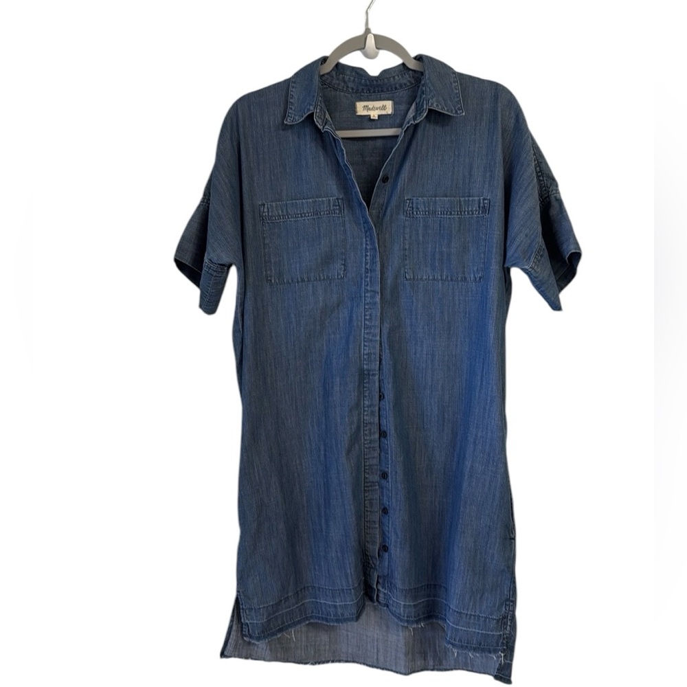 MADEWELL CHAMBRAY SHIRT DRESS Women’s Size Med Short Sheeve Pockets Button Down